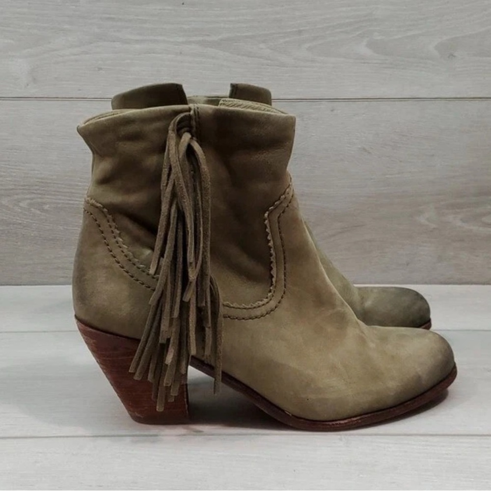 Sam Edelman Womens Suede Ankle Fringle Details Heels Shoes boots sz 9 1/2